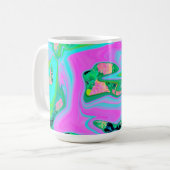 レトロピンク&ライトブルー紫陽花のリキッドアート コーヒーマグカップ (正面左)