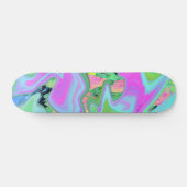 レトロピンク&ライトブルー紫陽花のリキッドアート スケートボード (横)