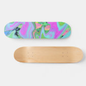 レトロピンク&ライトブルー紫陽花のリキッドアート スケートボード (横)