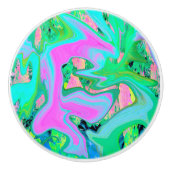 レトロピンク&ライトブルー紫陽花のリキッドアート セラミックノブ (正面)