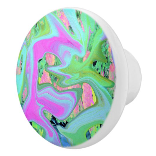 レトロピンク&ライトブルー紫陽花のリキッドアート セラミックノブ (右)