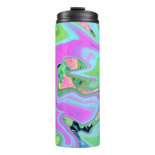 レトロピンク&ライトブルー紫陽花のリキッドアート タンブラー (正面)