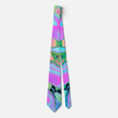 レトロピンク&ライトブルー紫陽花のリキッドアート ネクタイ (正面)