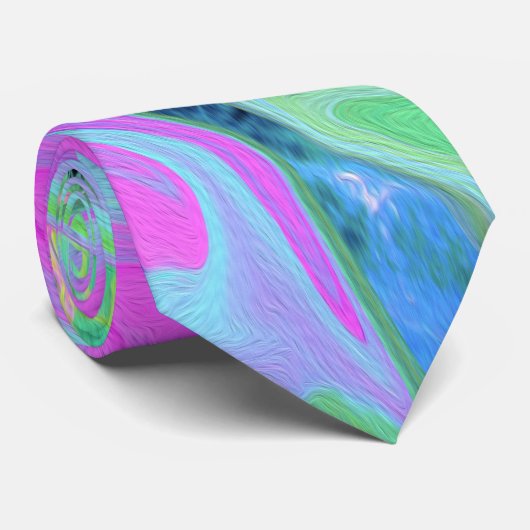 レトロピンク&ライトブルー紫陽花のリキッドアート ネクタイ (ロール)