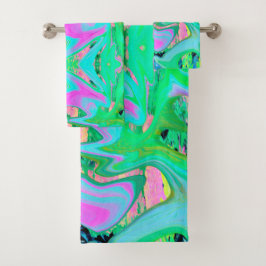 レトロピンク&ライトブルー紫陽花のリキッドアート バスタオルセット