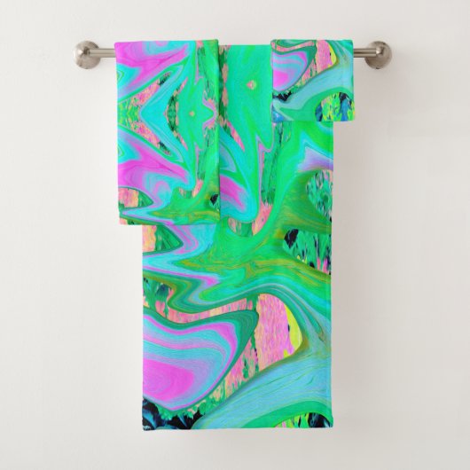 レトロピンク&ライトブルー紫陽花のリキッドアート バスタオルセット (インサイチュ)