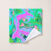 レトロピンク&ライトブルー紫陽花のリキッドアート バスタオルセット (ウォッシュタオル)