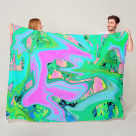 レトロピンク&ライトブルー紫陽花のリキッドアート フリースブランケット