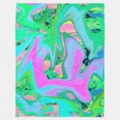 レトロピンク&ライトブルー紫陽花のリキッドアート フリースブランケット (正面)