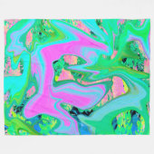 レトロピンク&ライトブルー紫陽花のリキッドアート フリースブランケット (正面(横))