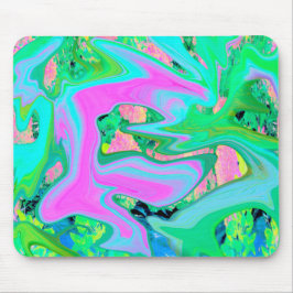 レトロピンク&ライトブルー紫陽花のリキッドアート マウスパッド