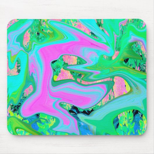 レトロピンク&ライトブルー紫陽花のリキッドアート マウスパッド (正面)