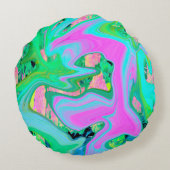 レトロピンク&ライトブルー紫陽花のリキッドアート ラウンドクッション (裏面)