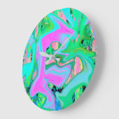 レトロピンク&ライトブルー紫陽花のリキッドアート ラージ壁時計 (傾斜)