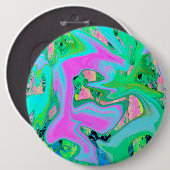 レトロピンク&ライトブルー紫陽花のリキッドアート 缶バッジ (正面&裏面)