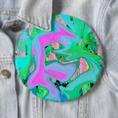 レトロピンク&ライトブルー紫陽花のリキッドアート 缶バッジ (インサイチュ)