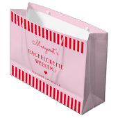 レトロピンク&レッドストライプバチェロレッテ ラージペーパーバッグ (正面アングル)