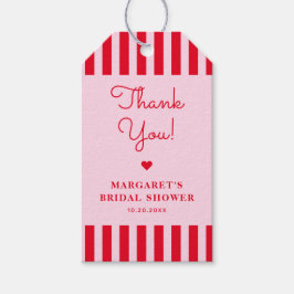 レトロピンク&レッドストライプブライダルシャワー ギフトタグ
