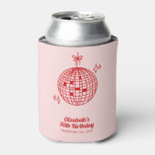 レトロピンク&レッドディスコボール誕生日 パーソナライズされた 缶クーラー (缶正面)
