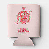 レトロピンク&レッドディスコボール誕生日 パーソナライズされた 缶クーラー (裏面)