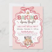 レトロピンク&レッドボウクリスマスクッキーベーキングパーティー 招待状 (正面)