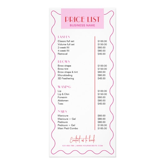 レトロピンク&レッドメイクアップアーティスト美しい価格表 ラックカード (正面)