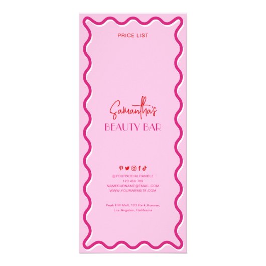 レトロピンク&レッドメイクアップアーティスト美しい価格表 ラックカード (裏面)