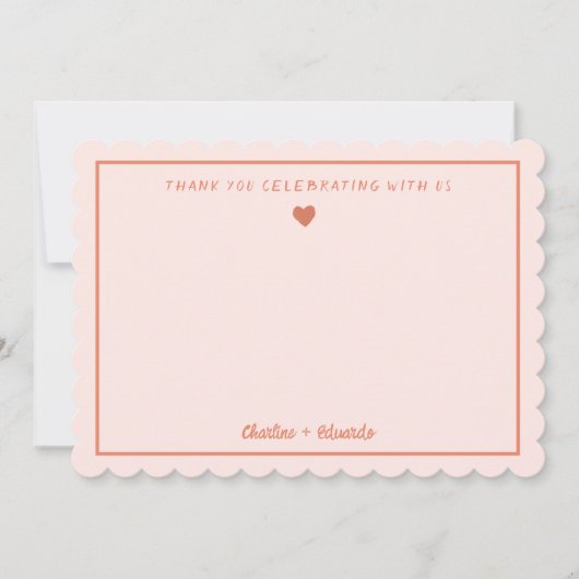 レトロピンク&レッド手書き結婚による感謝 サンキューカード (正面)