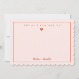 レトロピンク&レッド手書き結婚による感謝 サンキューカード