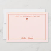 レトロピンク&レッド手書き結婚による感謝 サンキューカード (正面)