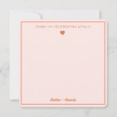 レトロピンク&レッド手書き結婚による感謝 サンキューカード (正面)