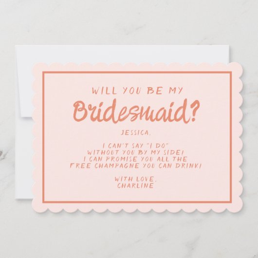 レトロピンク&レッド手書き花嫁プロポーザルI 招待状 (正面)