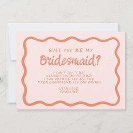 レトロピンク&赤の波状の花嫁の提案 招待状