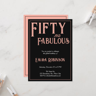 レトロピンク "Fifty and Fabulous" 50歳の誕生日 招待状