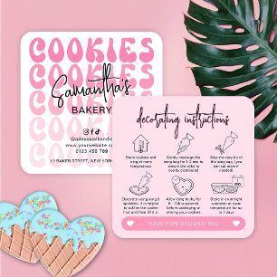 レトロピンクDIY Cookie飾の指示 スクエア名刺
