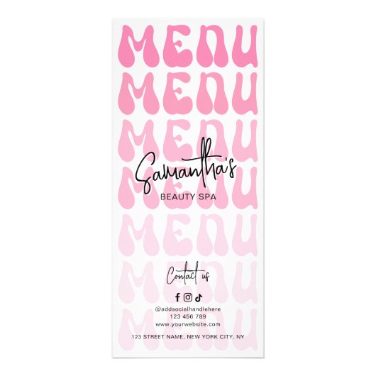 レトロピンクGroovyメイクアップアーティストサロン価格表 ラックカード (裏面)