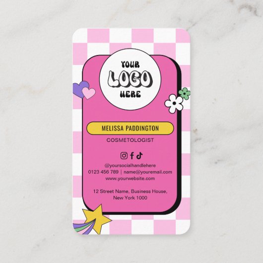 レトロピンクGroovyロゴソーシャルメディアQRコード 名刺 (裏面)