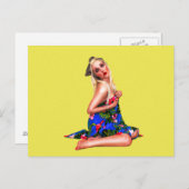 レトロピンナップガールイエロー ポストカード (正面/裏面)