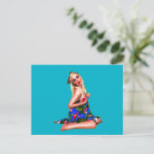 レトロピンナップガールティール（緑がかった色） ポストカード (スタンド正面)