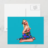 レトロピンナップガールティール（緑がかった色） ポストカード (正面/裏面)