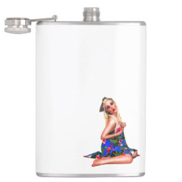 レトロピンナップトロピカルティキビーチガールホワイトお尻 フラスク