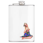 レトロピンナップトロピカルティキビーチガールホワイトお尻 フラスク (正面)