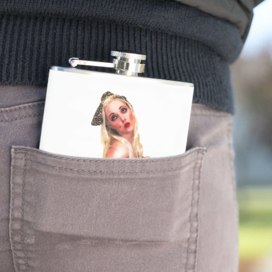 レトロピンナップトロピカルティキビーチガールホワイトお尻 フラスク (インサイチュ)