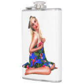 レトロピンナップトロピカルティキビーチガールホワイトお尻 フラスク (左)