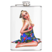 レトロピンナップトロピカルティキビーチガールホワイトお尻 フラスク (正面)