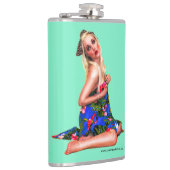 レトロピンナップビーチガールグリーン フラスク (右)