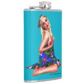 レトロピンナップビーチガールティール（緑がかった色） フラスク (右)