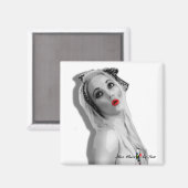 レトロピンナップヴィンテージブロンドグラモールガールホワイト マグネット (正面/裏面)