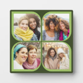 レトロピンホイールフラワーペタル4フォトコラージグリーン フォトプラーク (正面)