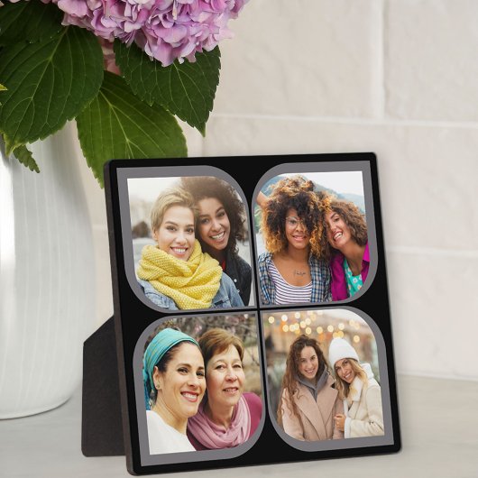 レトロピンホイールフラワーペタル4フォトコラージブラック フォトプラーク